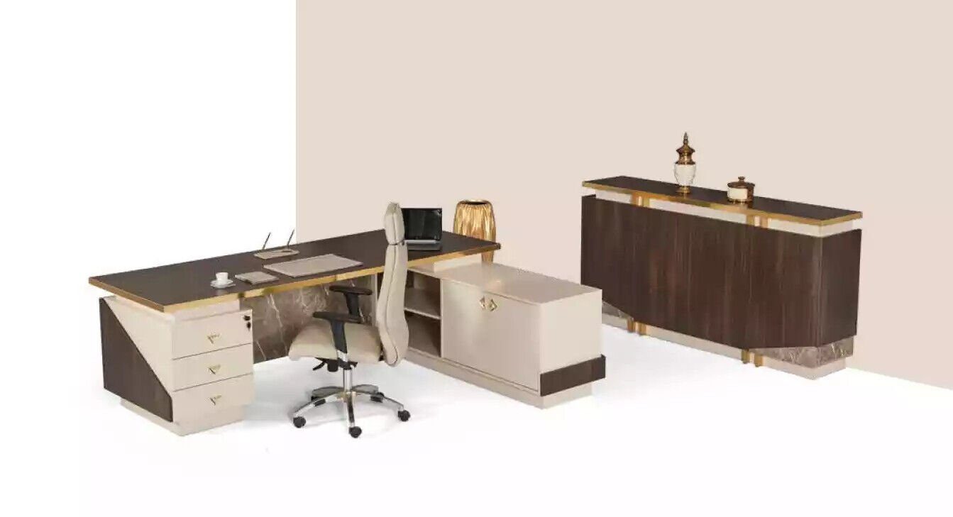 JVmoebel Eckschreibtisch Eckschreibtisch Luxus Edelstahlmöbel Arbeitszimmer Büro, In Europe Made