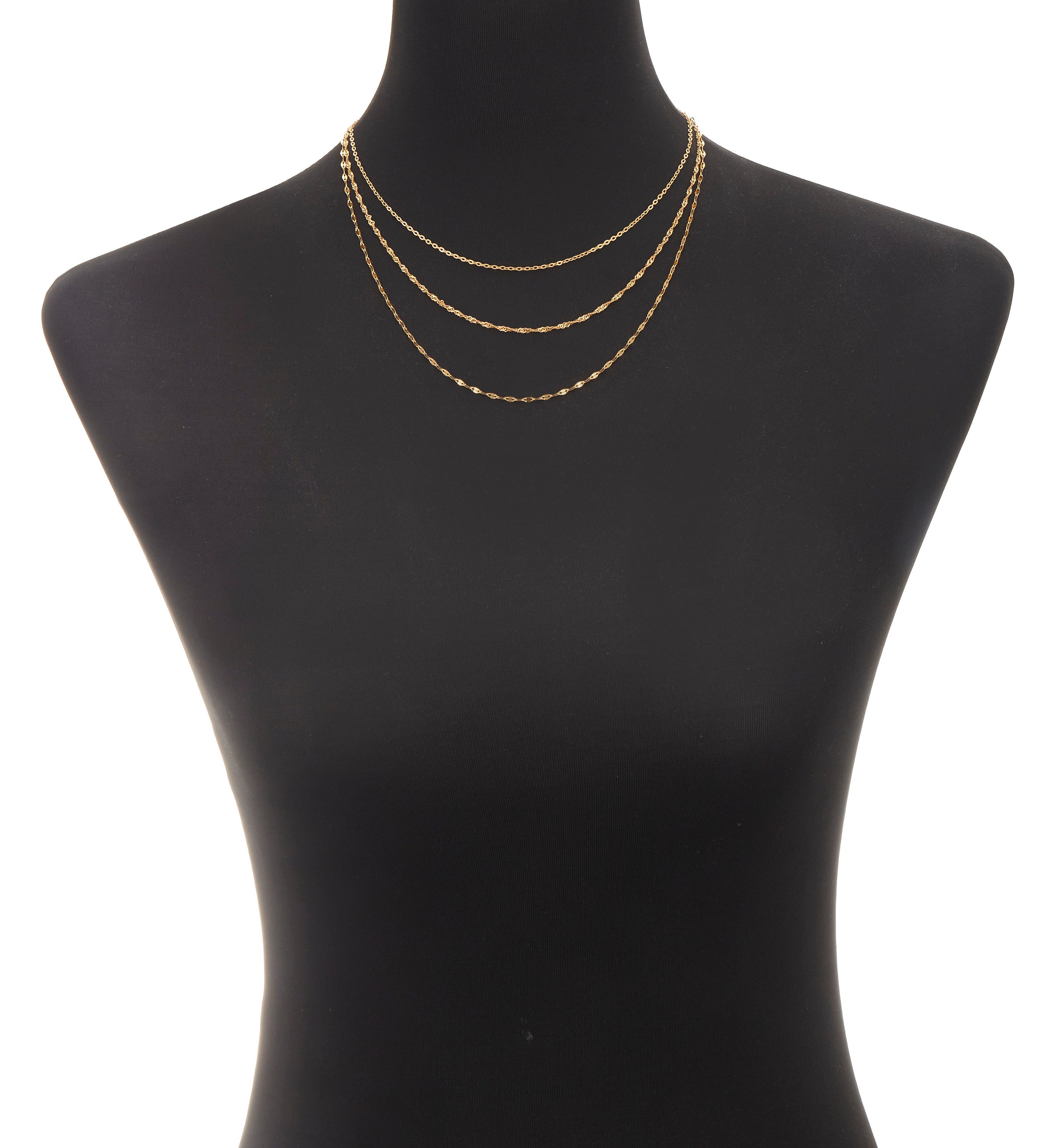 LASCANA Collier 3- reihige Halskette, Hochwertige und zarte Kette mit Goldbeschichtung