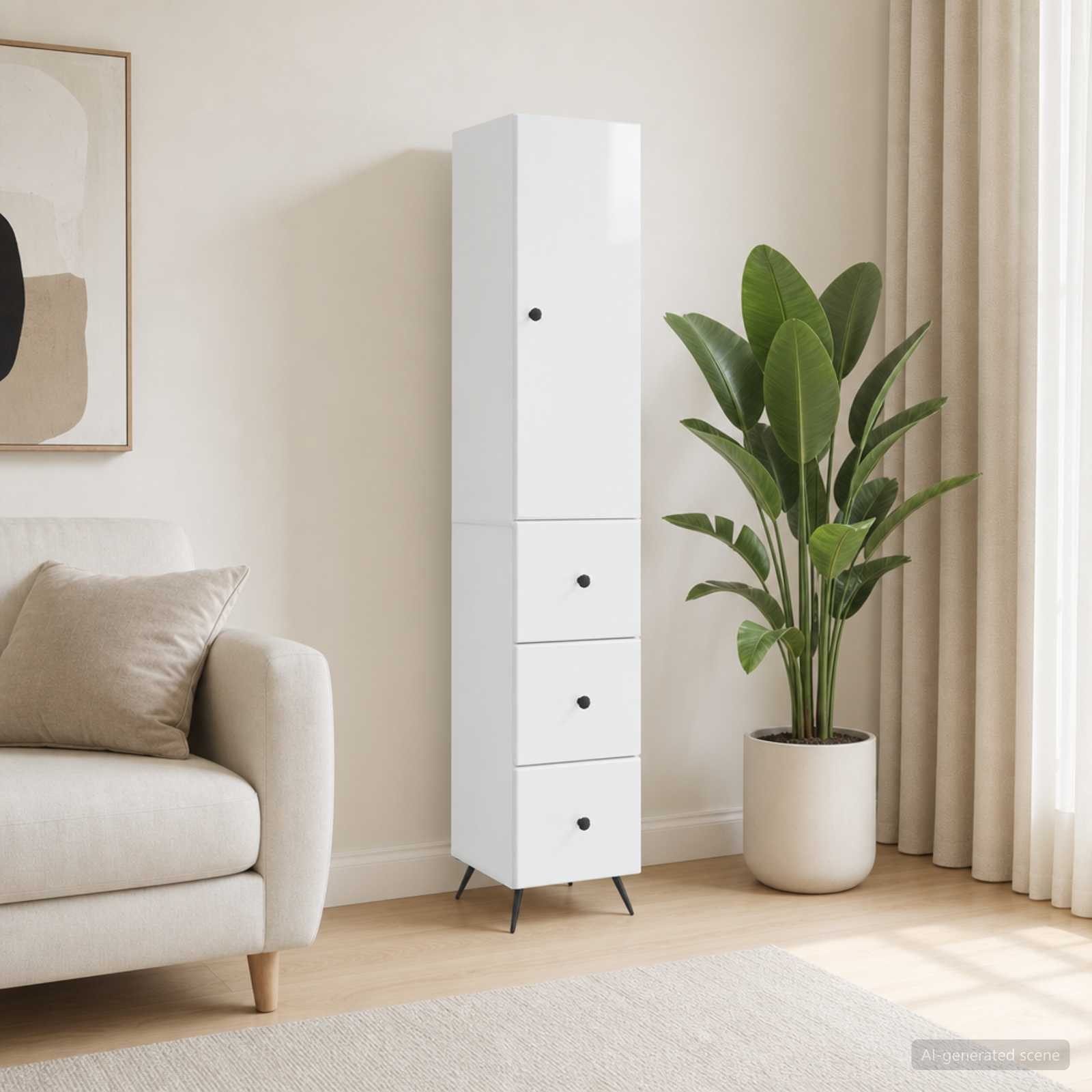 furnicato Container Aufbewahrungsschrank 34,5 x 34,5 x 90 cm Hochglanz weiß (1-St) Verstellbare Regale im Sideboard mit praktischen Schiebetüren