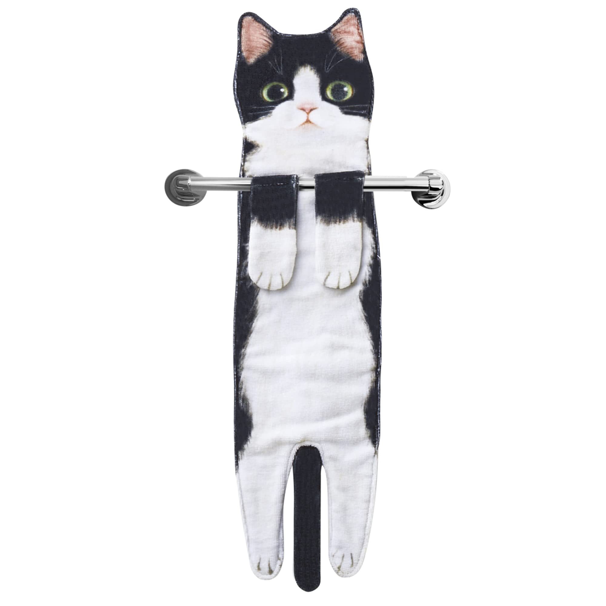 FOUORTUNATE-BEE Handtücher Lustiges Katzen-Handtuch zum Aufhängen für Küche und Bad, Katzenform-Handtuch Geschenkidee für Frauen, Geburtstag, Muttertag