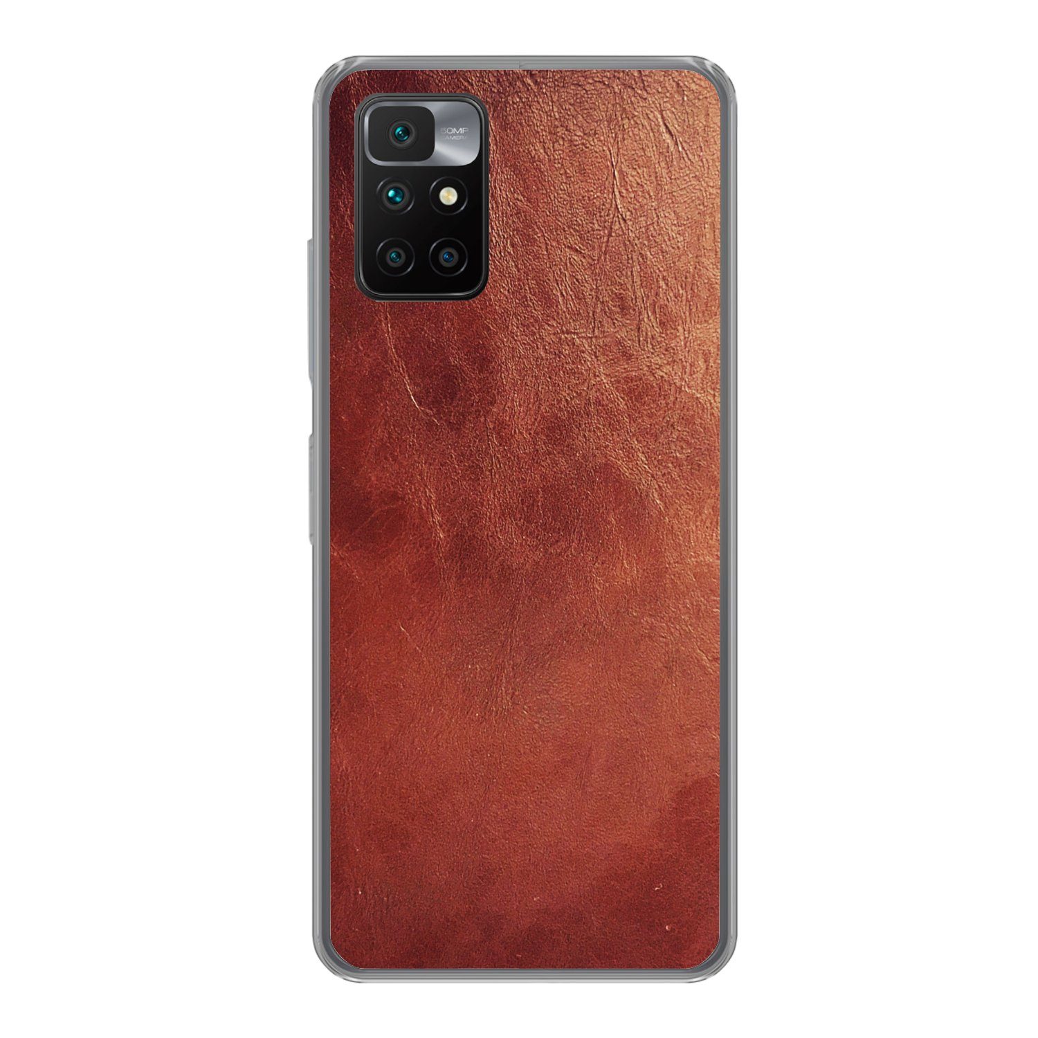 MuchoWow Handyhülle für Xiaomi Redmi 10 Leder - Lederoptik - Braun - Hell, Phone Case, Silikon, Schutzhülle Dünn