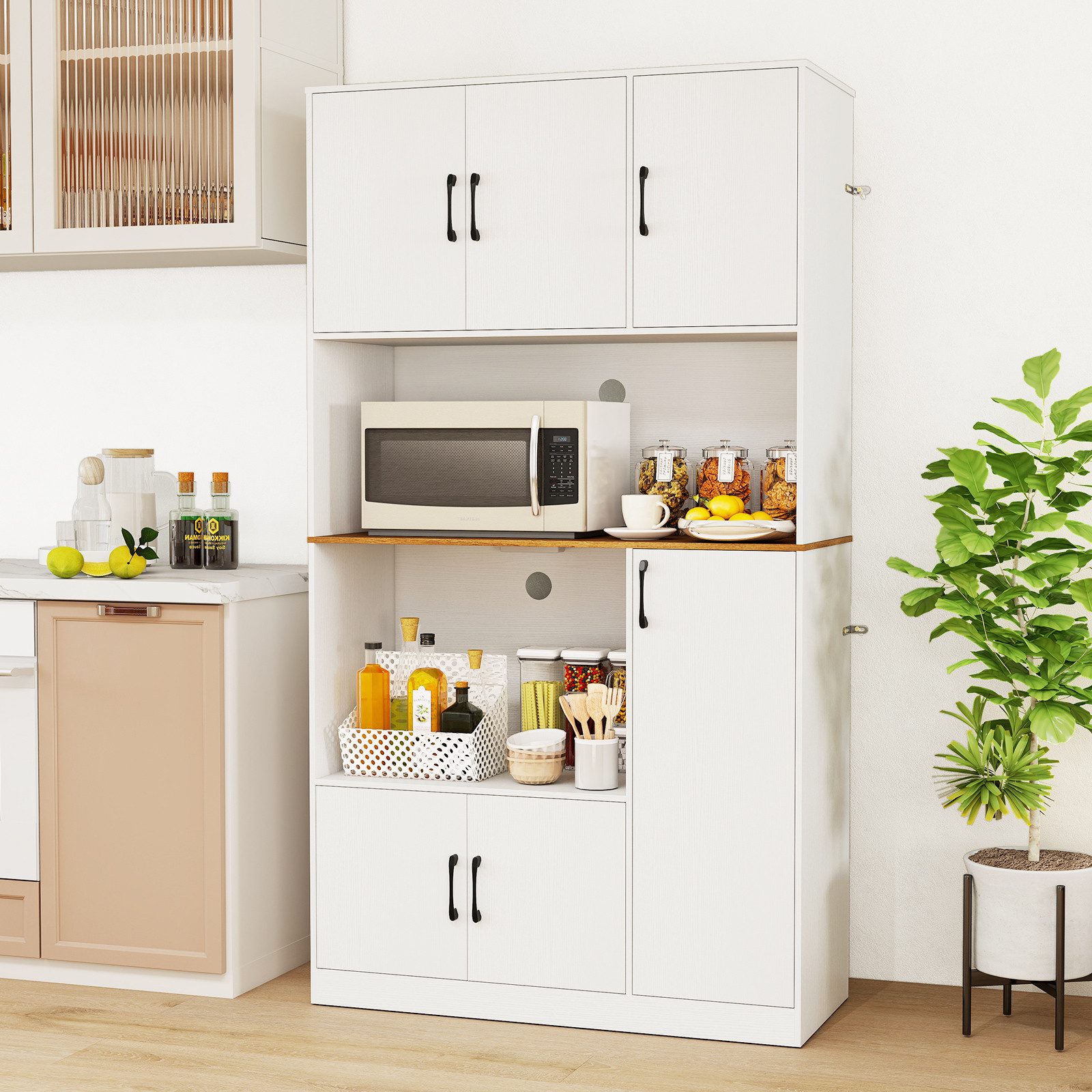 COSTWAY Küchenbuffet mit Steckdose, Arbeitsplatte Küchenschrank günstig online kaufen
