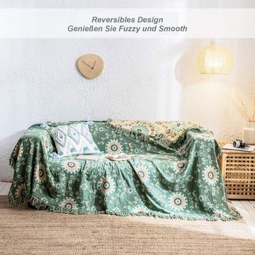 Tagesdecke Tagesdecke Boho Decke Sofa Baumwolle,Kuscheldecke, LENBEST, 150CM× 200CM, Mit Fransen,sehr weiches 100% Baumwoll material