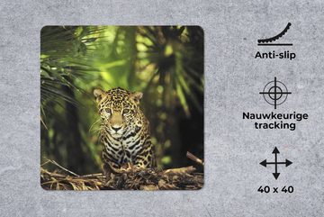 MuchoWow Gaming Mauspad Junger Jaguar im Dschungel (1-St), Mousepad mit Rutschfester Unterseite, Gaming, 40x40 cm, XXL, Großes