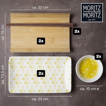 Moritz & Moritz Tafelservice Moritz & Moritz Gourmet - Sushi Set 10 teilig gelbe Strahlen (8-tlg), 2 Personen, Porzellan, Geschirrset für 2 Personen