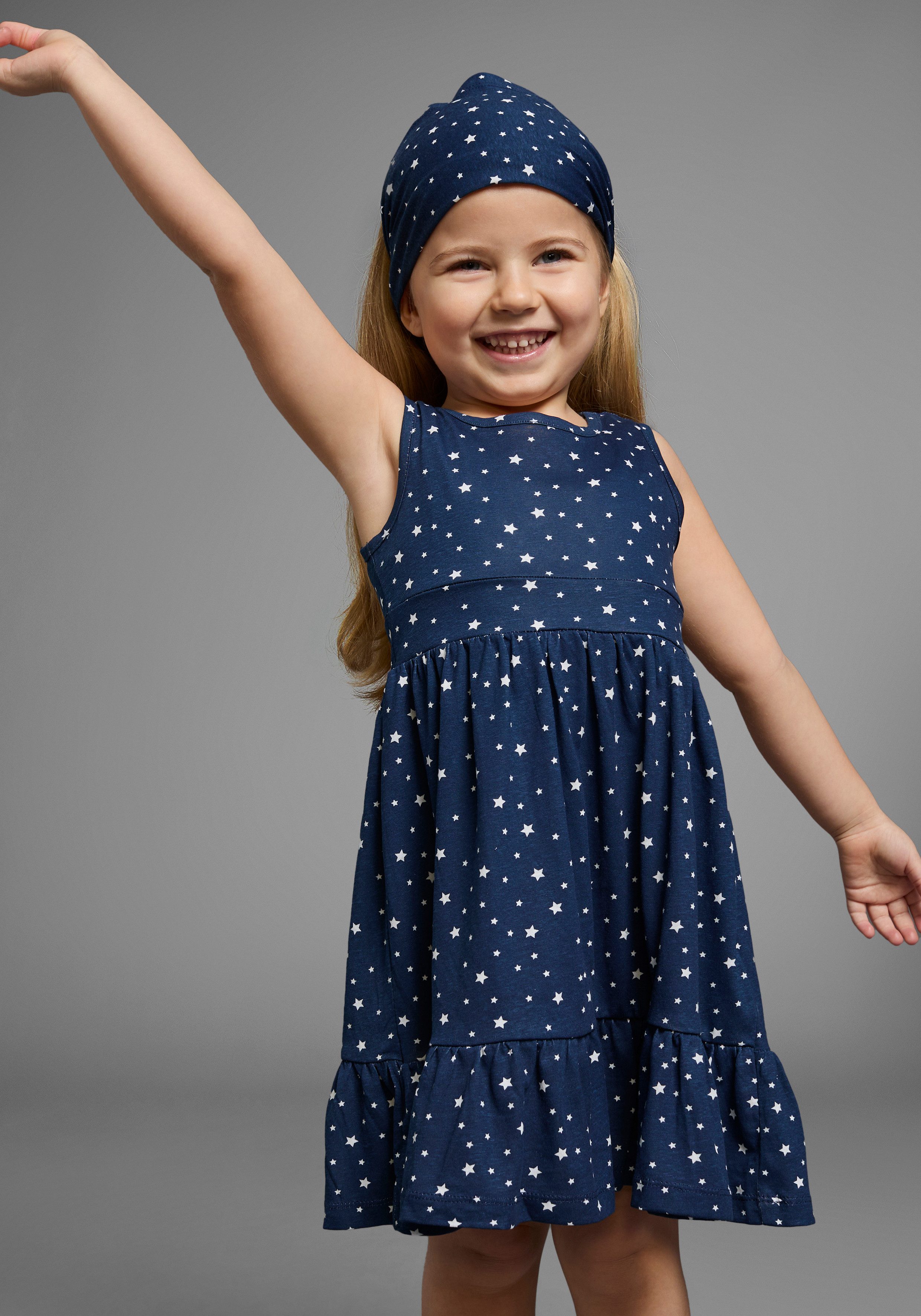 KIDSWORLD Jerseykleid 2tlg. Shirtkleid + Haarband im niedlichen Sternen-Allover (Set, 2-tlg., 2) festliche Anlässe, knielang, verspielter Stil, aus Baumwolle