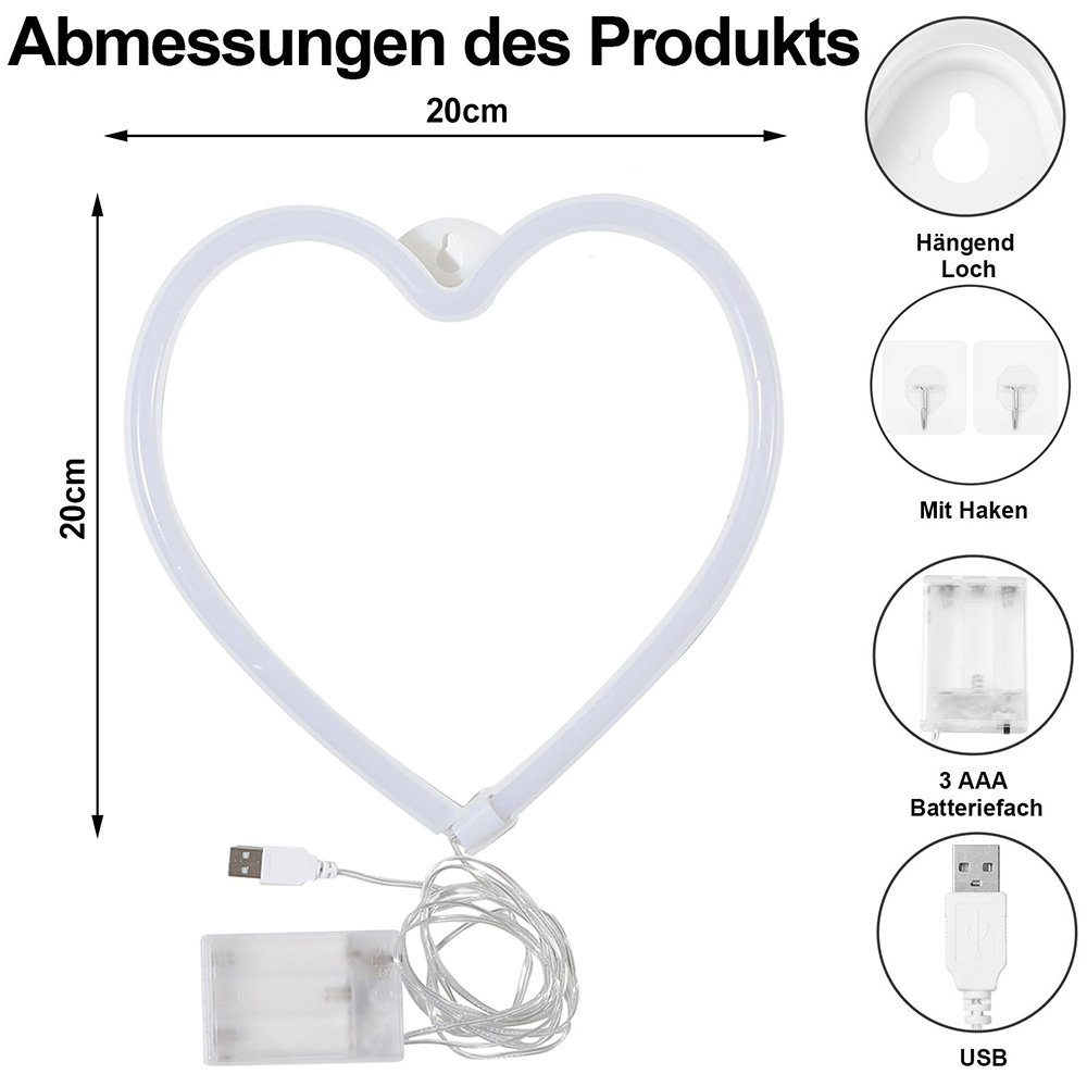 Rosnek LED Dekolicht Herz Blitz, Batterie/USB, Neon Lichter für Schlafzimmer Wand, Schmetterling Alien