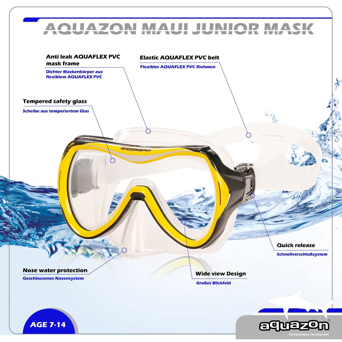 AQUAZON Taucherbrille MAUI, Schnorchelbrille für Kinder 7-12 Jahre, tolle Passform