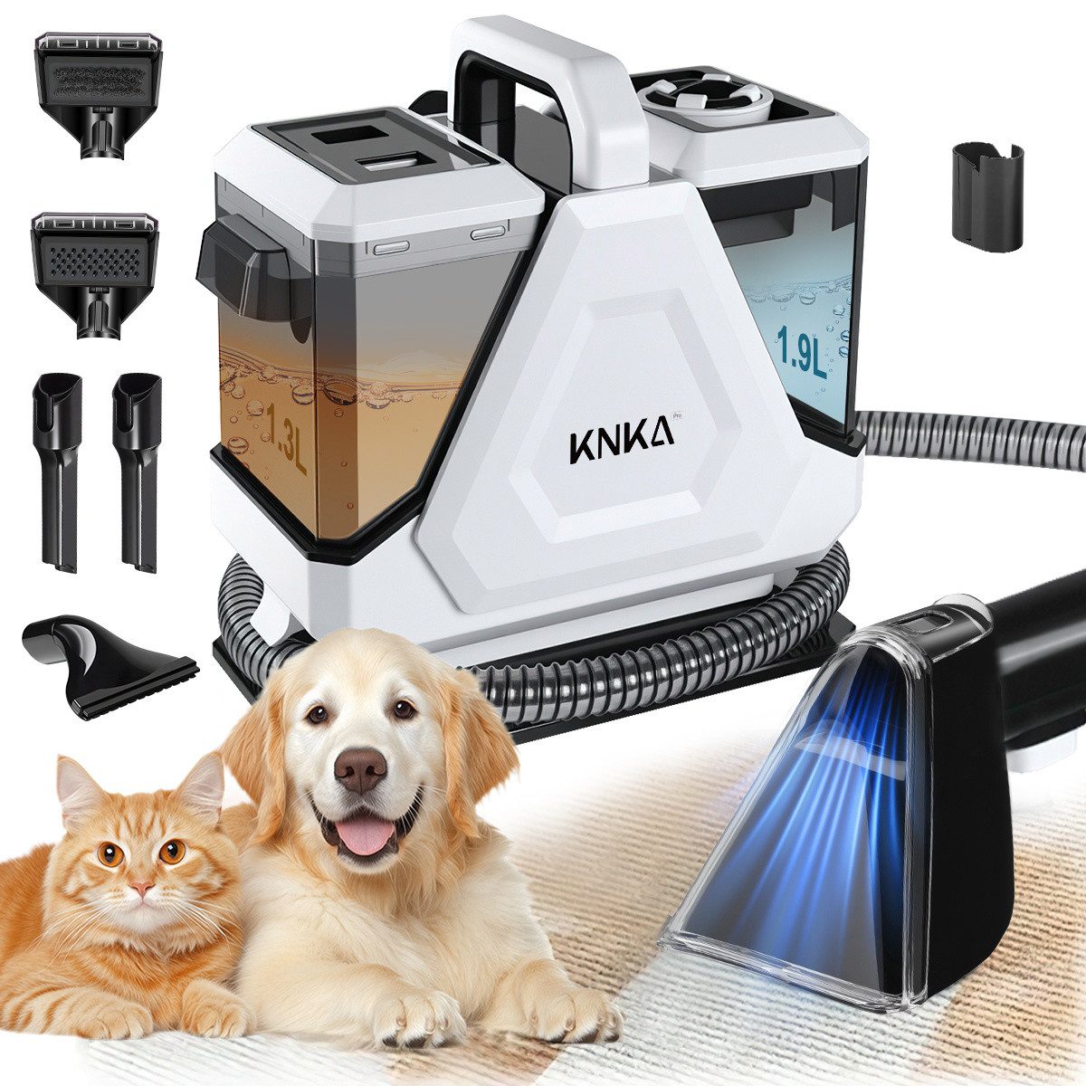 KNKA PRO Teppichreinigungsgerät Polsterreiniger Gerät, Tragbarer Teppichreiniger Waschsauger, 550 W, beutellos, mit 16000pa Saugkraft, für Sofas, Teppiche und Haustierunterlagen