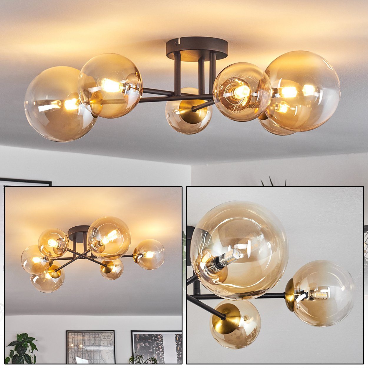 hofstein Deckenleuchte Deckenlampe aus Metall/Glas in günstig online kaufen