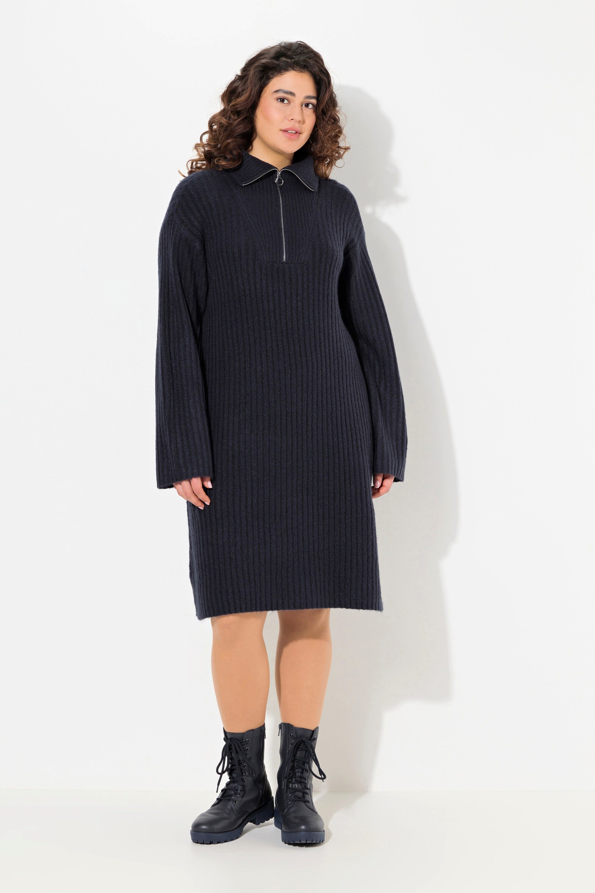 Ulla Popken Midikleid Strickkleid A-Linie Rippstrick günstig online kaufen