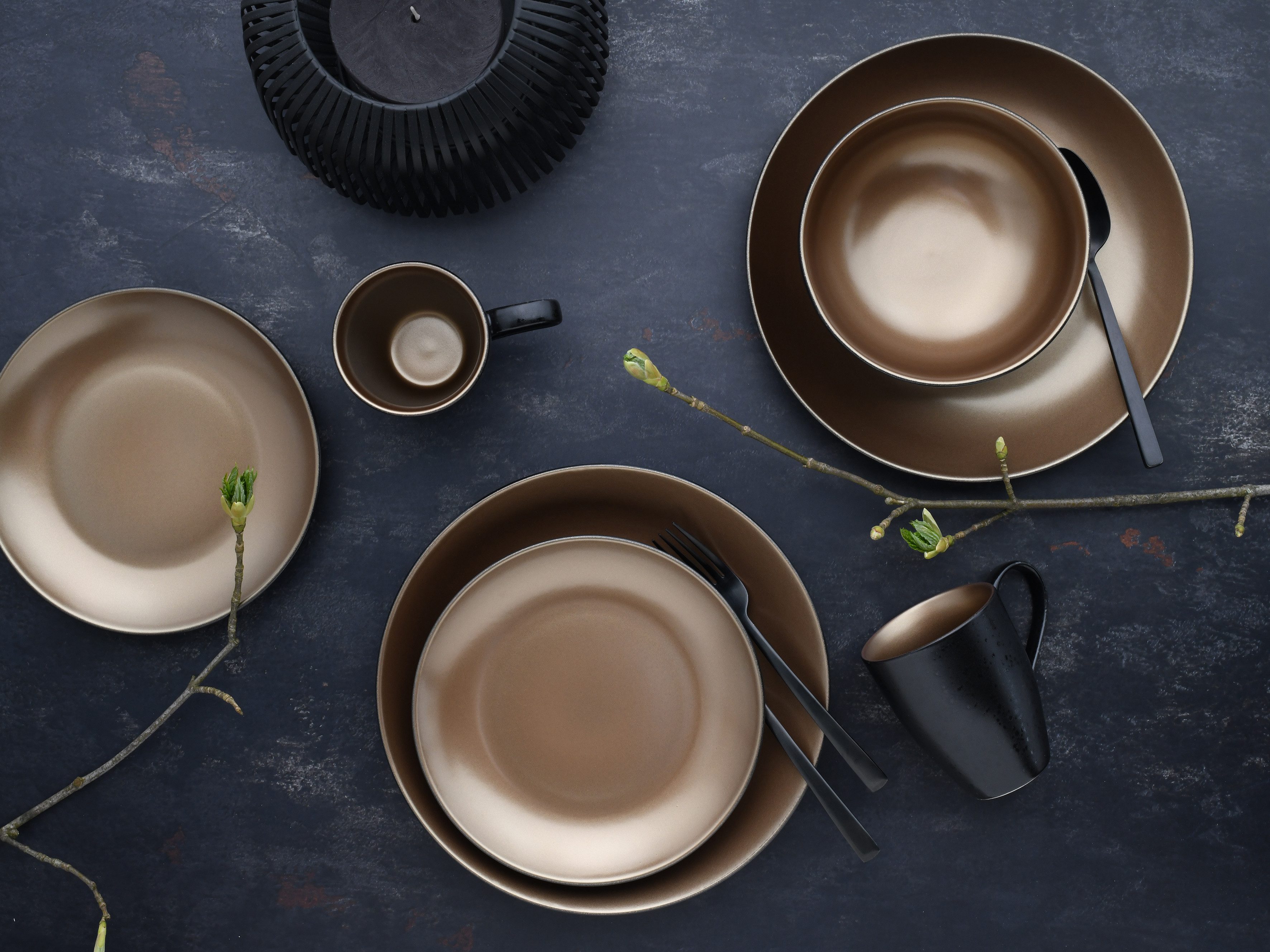 CreaTable Kombiservice Geschirr-Set Glamour Gold (16-tlg), 4 Personen, Steinzeug, Service, metallische Farben, 16 Teile, für 4 Personen