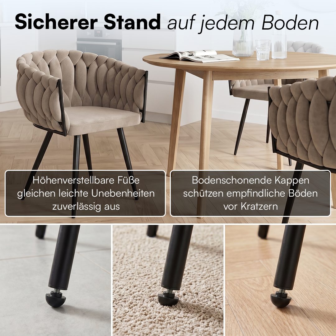 skølm Esszimmerstuhl & Drehstuhl Sudri mit Samtbezug gepolstert (6er Set, macchiato, Metallgestell, 6 St), Armlehnenstühle in Flecht-Look, verfügbar als 2er/4er – Bild 5 von 5