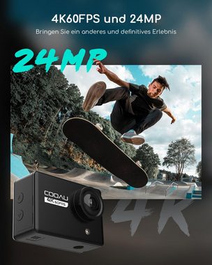 COOAU Action Cam 4K WiFi 24MP Touchscreen 40M Unterwasserkamera Action Cam (4K 24MP, WLAN (Wi-Fi), mit EIS-Fernbedienung 170° Action-Kamera-Stabilisierung, mit externem Mikrofon, 40M Unterwasserkamera, 2 1350-mAh-Batterie)