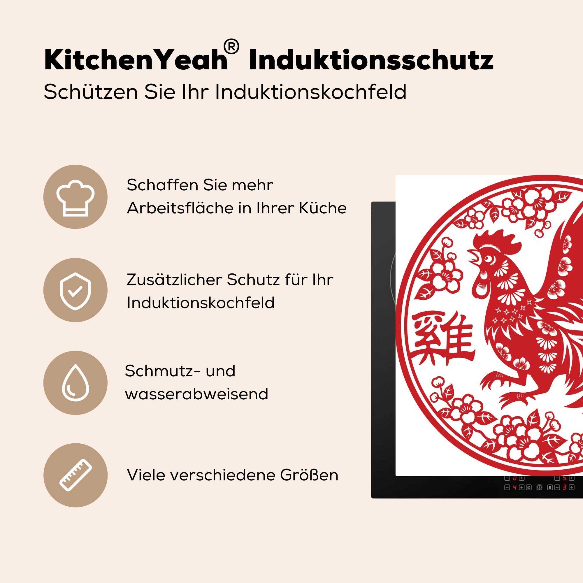 MuchoWow Herdblende-/Abdeckplatte Arbeitsplatte das Illustration Jahr küche für Hahns, Ceranfeldabdeckung, cm, Vinyl, tlg), des (1 78x78 für