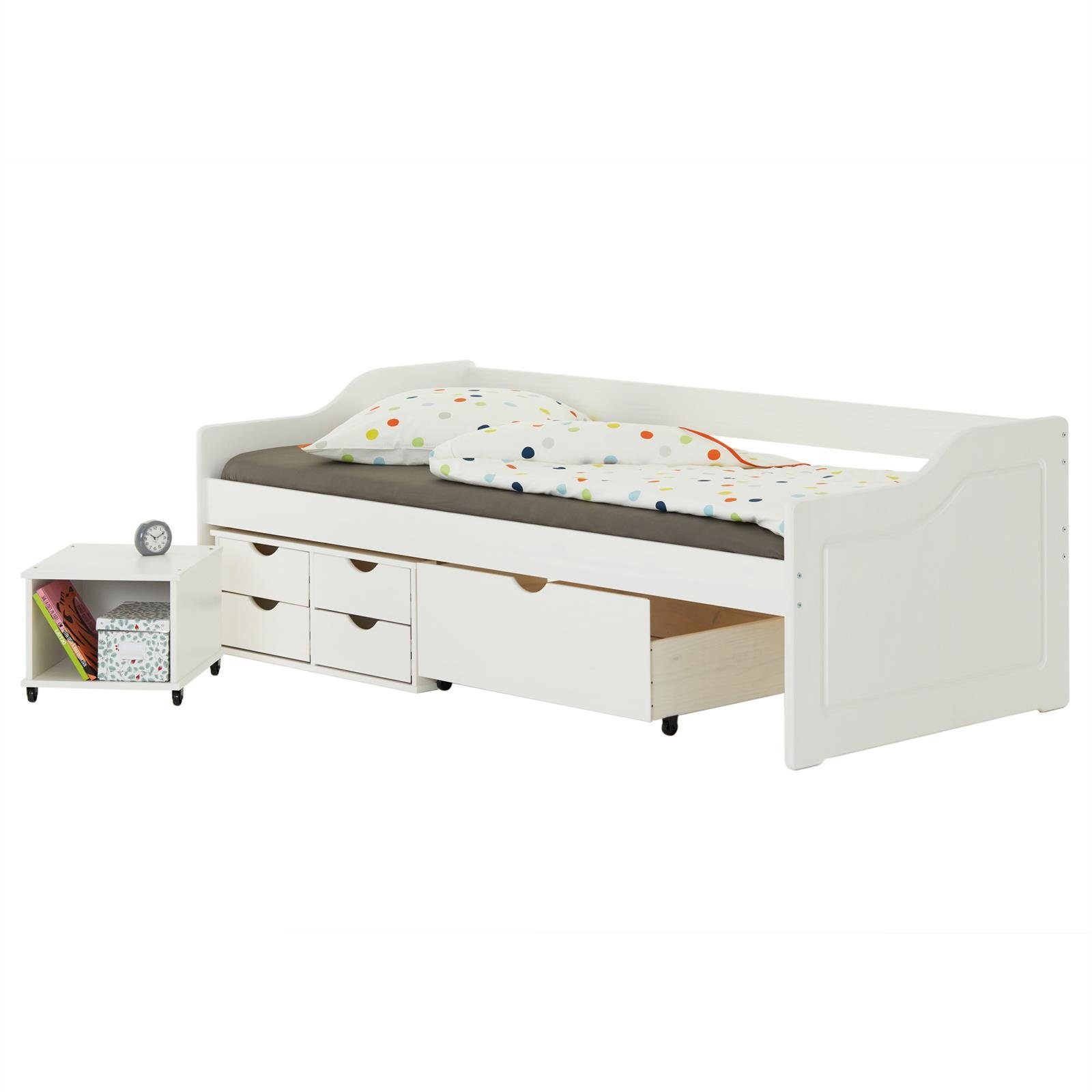 IDIMEX Funktionsbett SENTA, Bett mit Stauraum, Kiefer massiv, Kinderbett Jugendbett 90x200 Farbaus
