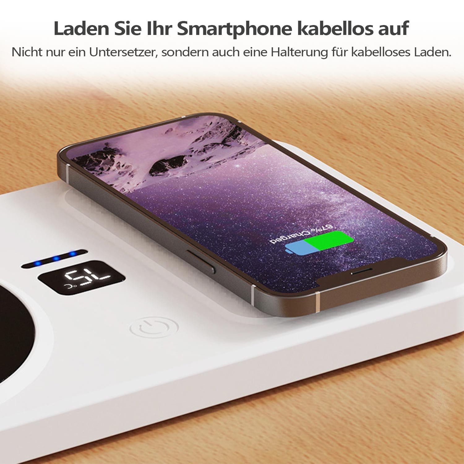 Refttenw Tassenwärmer Intelligenter 2-in-1-Becherwärmer,Untersetzer mit Temperaturregelung, Mit kabellosem Laden und automatischer Abschaltung.