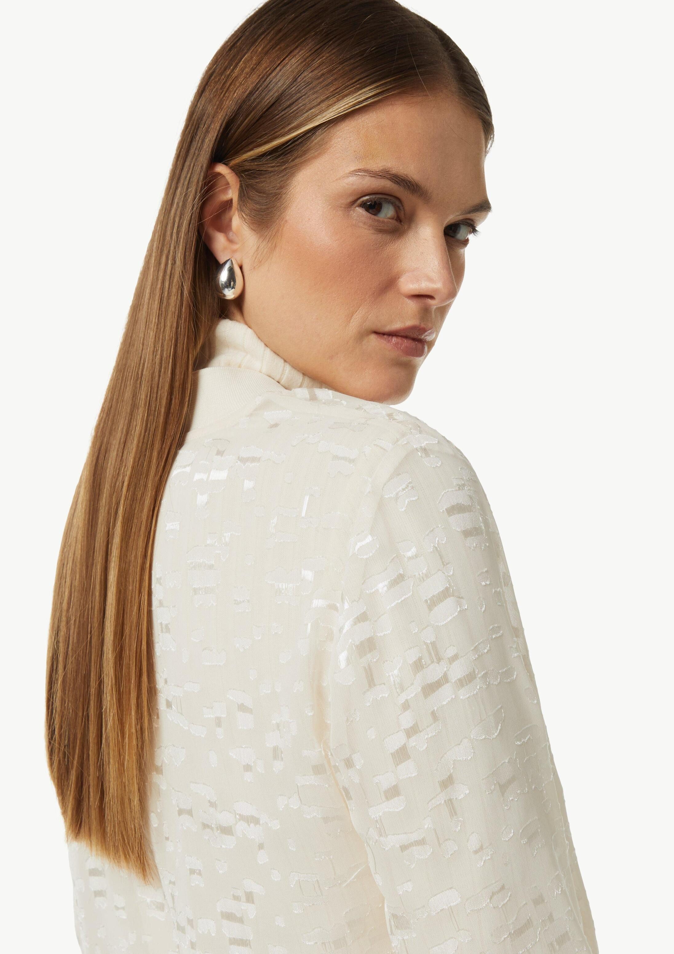 comma Langarmbluse Bluse Transparente Jacquard-Bluse mit Zip-Ausschnitt