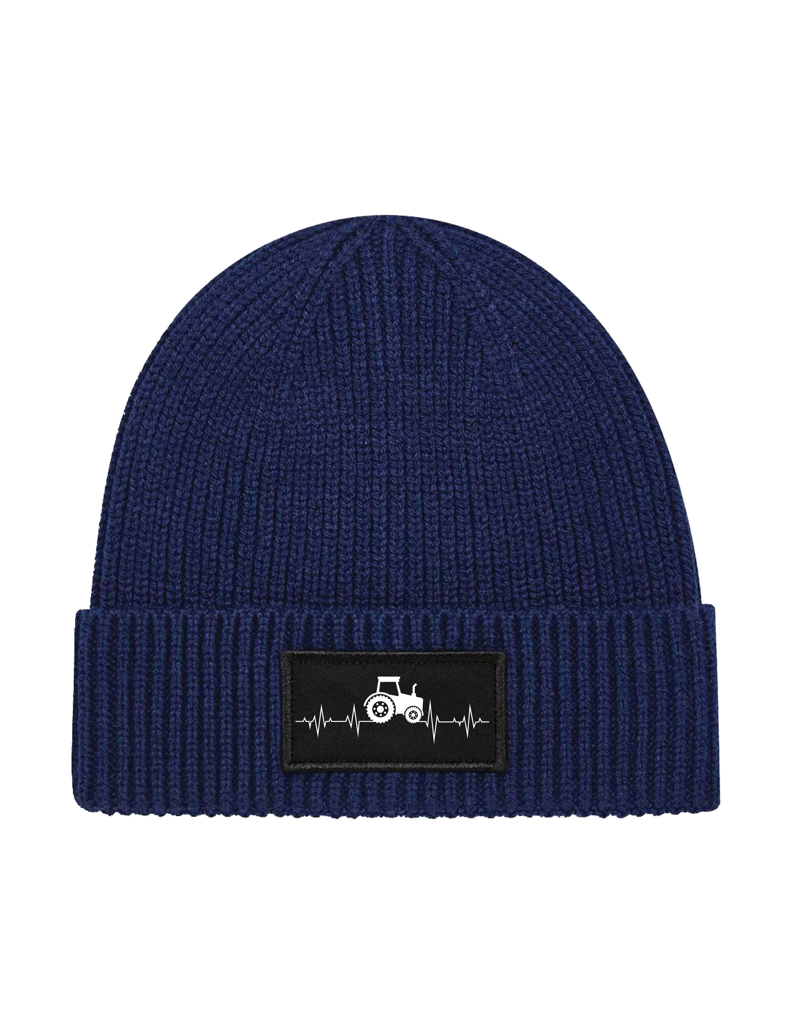 Beanie Herren Strick Beanie Mütze "Heartbeat Traktor" Aufdruck Geschenk