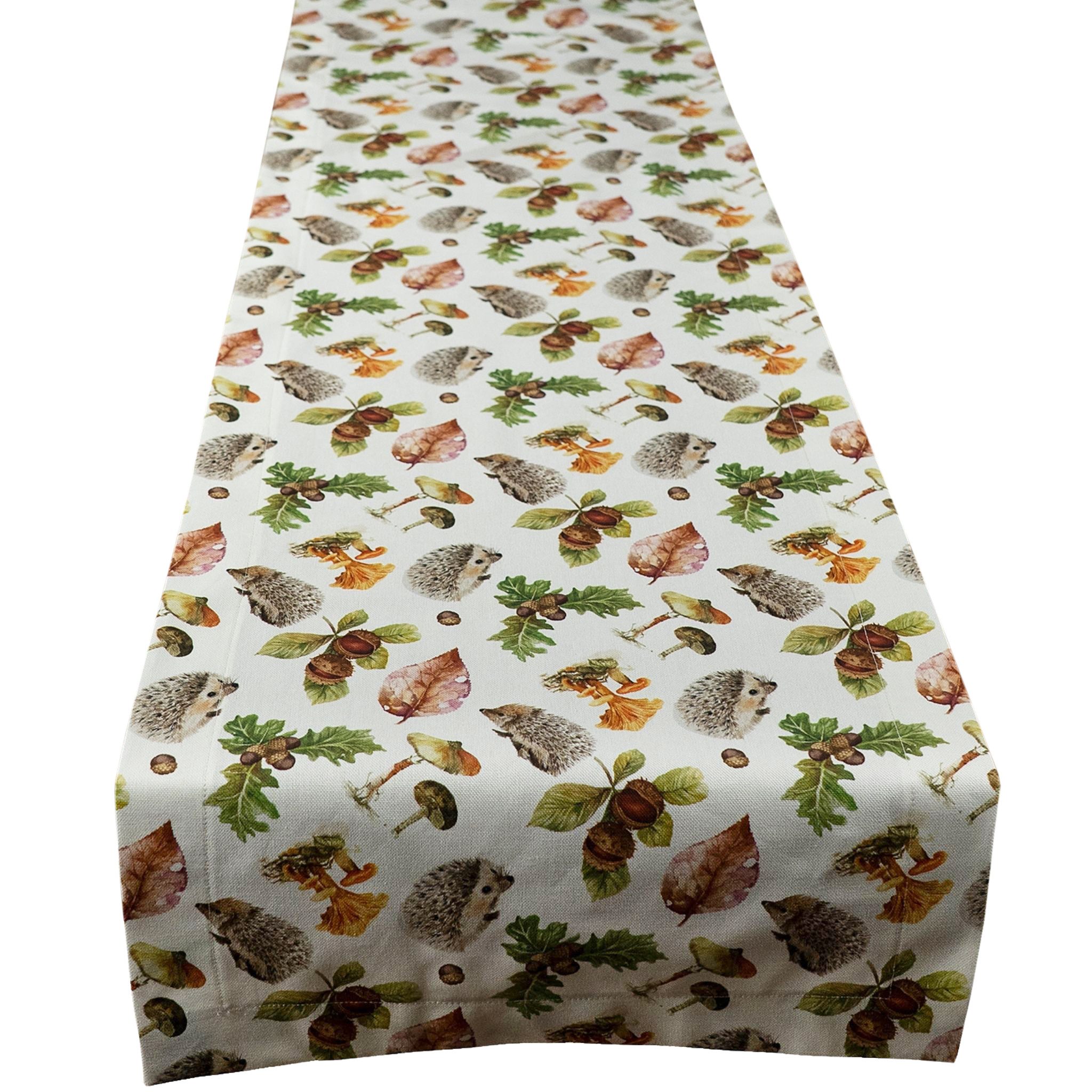 matches21 HOME & HOBBY Tischdecke Tischläufer Herbst 40 x 140 cm mit Motiv Igel, Pilze & Blätter in ecru (1-tlg), Tischdeko für Küche & Tisch