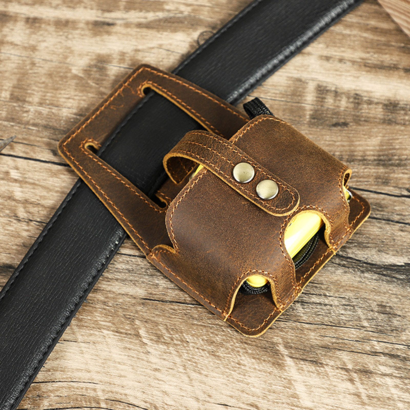 YUBRO-STUDIO Werkzeugtasche Leder Rollbandmaß Halterung 5m Gürteltasche Werkzeug für Bau