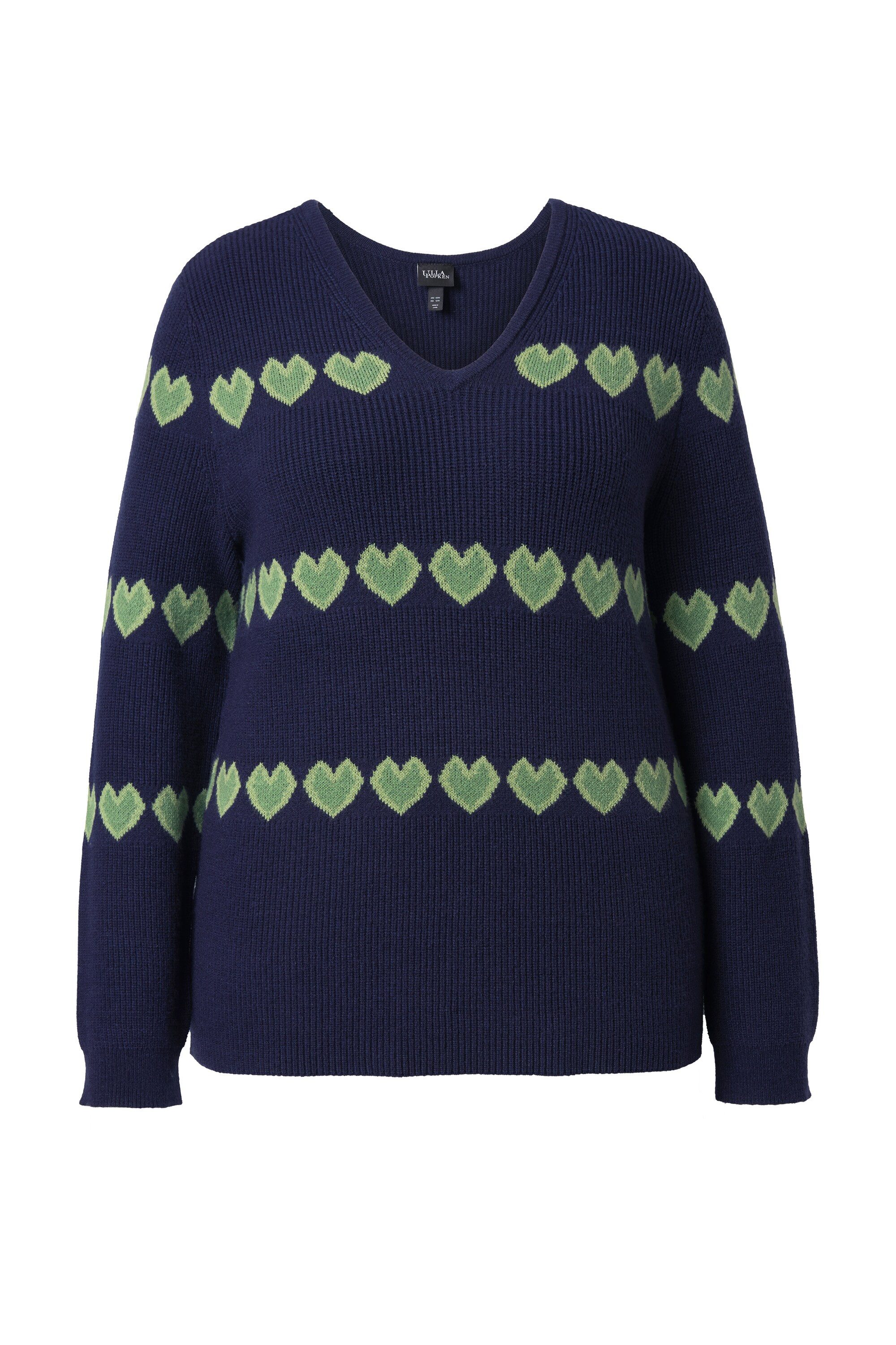 Ulla Popken Strickpullover Pullover Herzen V-Ausschnitt Langarm günstig online kaufen