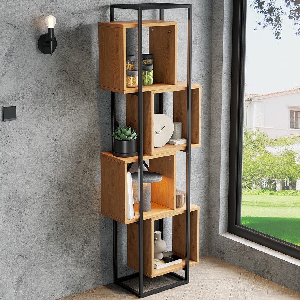 STILVORA Bücherregal 59×30×180 cm Eckregal Standregal, Aufbewahrungsregal mit 4 Fächer, Stehregal / Bücherregal, Stapel-Design, platzsparend, stabil, vielseitig einsetzbar