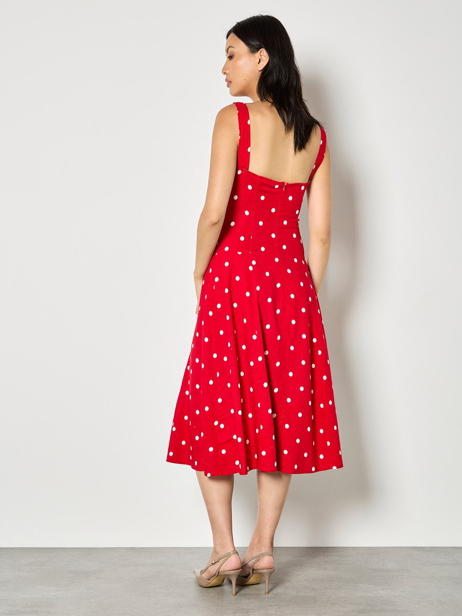 Apricot Druckkleid Midi-Kleid mit Polka-Dot-Muster