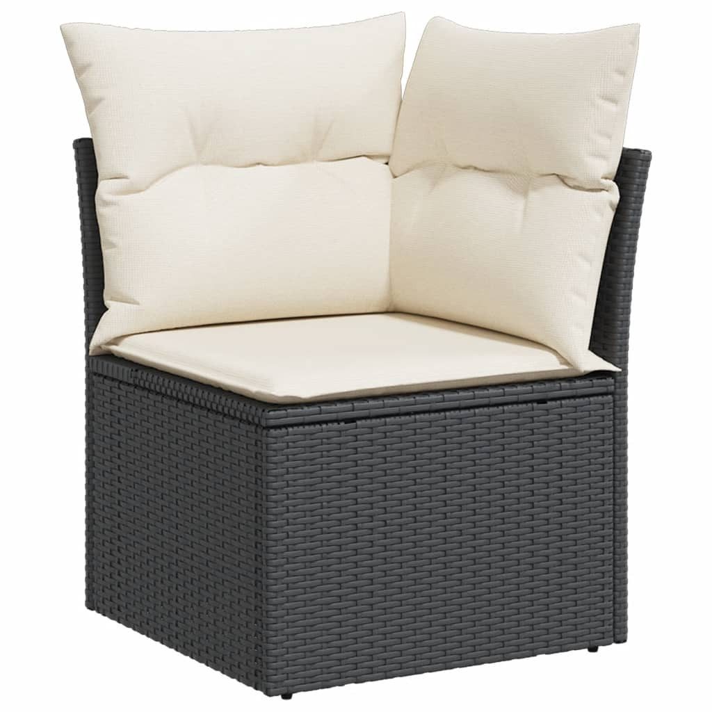 vidaXL Loungesofa Garten-Ecksofa mit Kissen Schwarz Poly Rattan