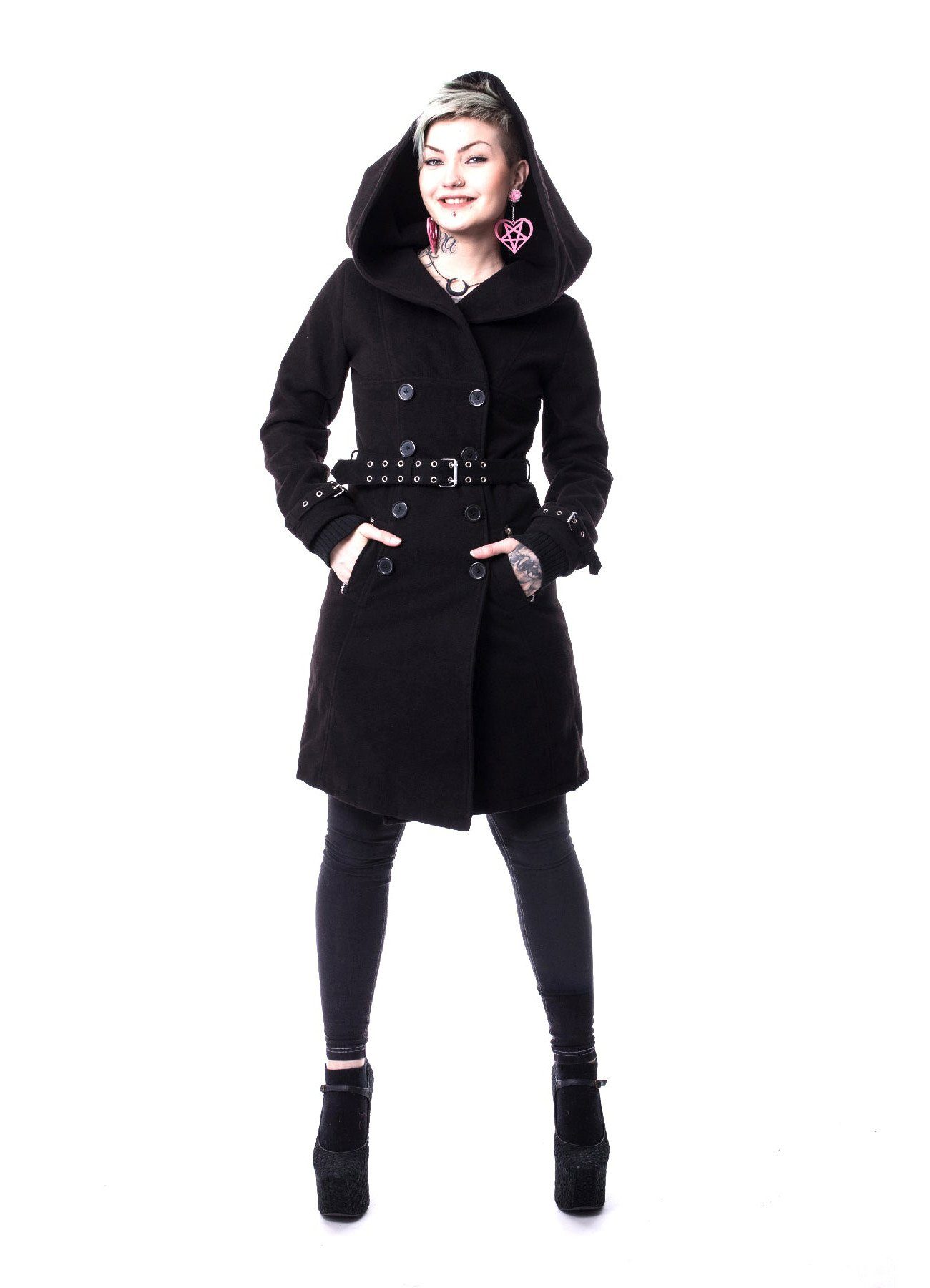 Vixxsin Wintermantel Decay Coat Schwarz Punk Rock Winterjacke