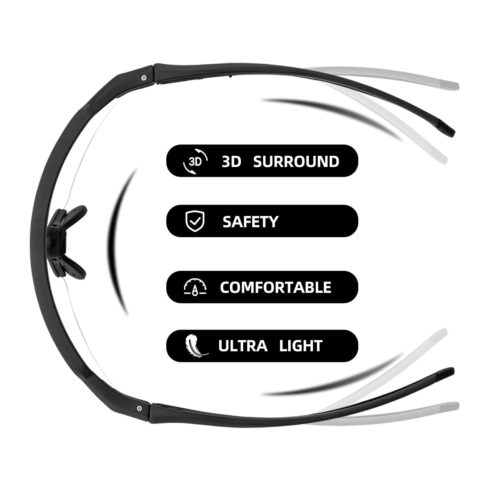 ROCKBROS Fahrradbrille UV400 Sonnenbrille Photochrome Gläser Klare winddichte Sportbrille, Ultraleichtes Design