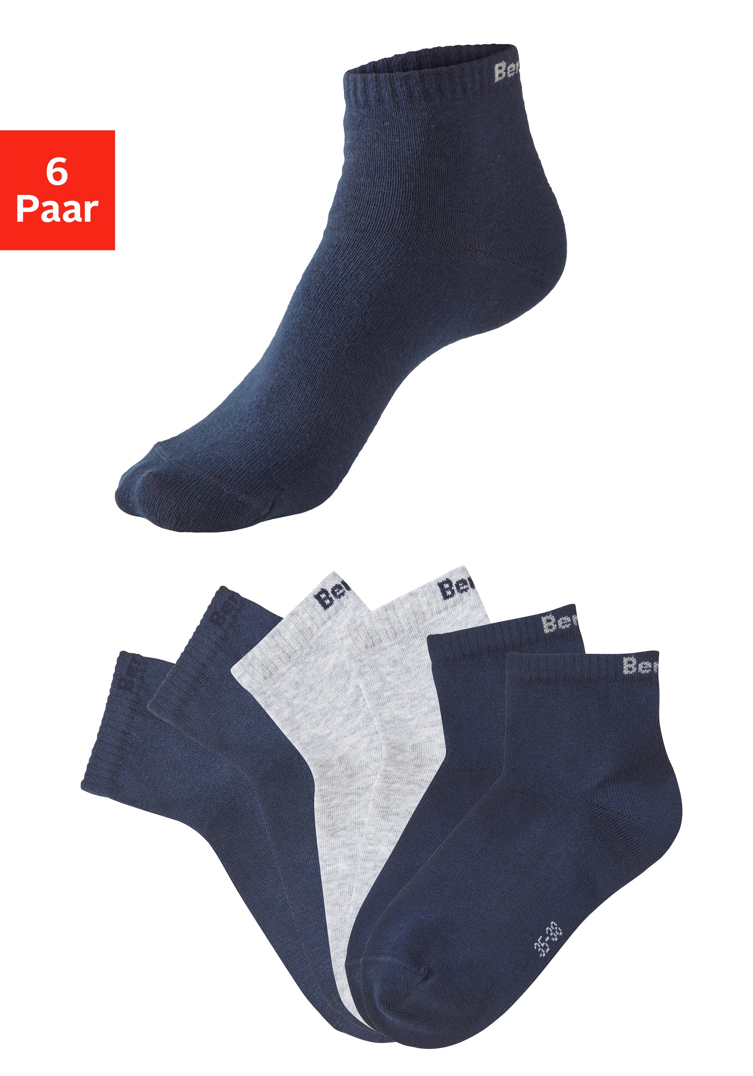 Bench. Kurzsocken für Damen und Herren in Baumwollmischung, für Sport und Freizeit (Packung, 6-Paar, Gr. 35-38 bis 43-46) mit klassischem Logoschriftzug, ohne Frottee