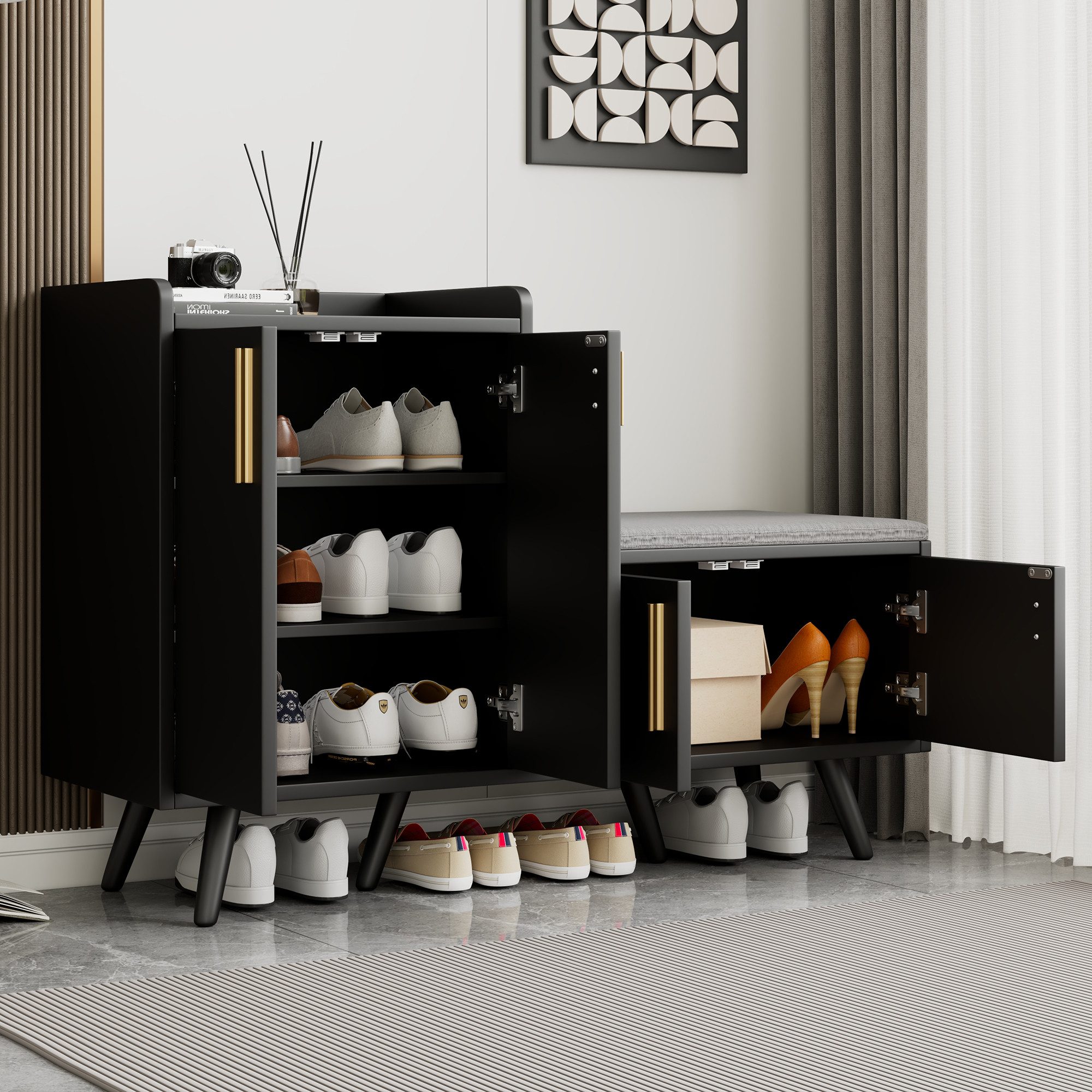 Flieks Schuhschrank (gepolsterter Sitzfläche und Metallgriff, günstig online kaufen