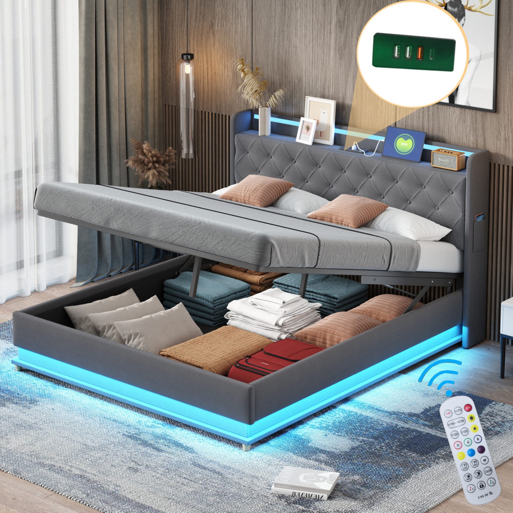 STILVORA Polsterbett Stauraumbett 160×200 Jugendbett Doppelbett günstig online kaufen