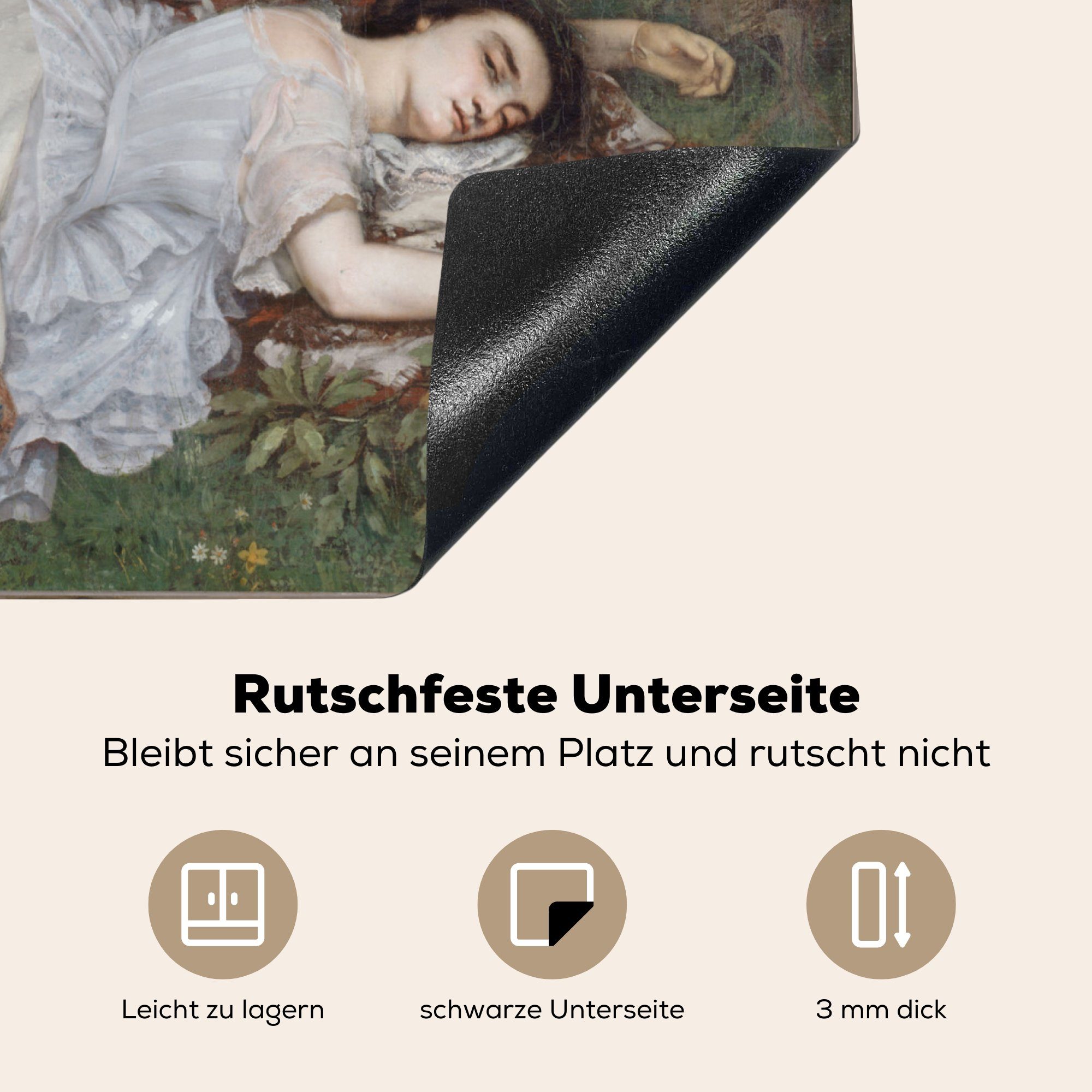 der Vinyl, Ufer (1 cm, - tlg), Seine MuchoWow am Courbet, von Ceranfeldabdeckung Arbeitsfläche 60x52 Gustave Gemälde Damen Junge nutzbar, Mobile Herdblende-/Abdeckplatte