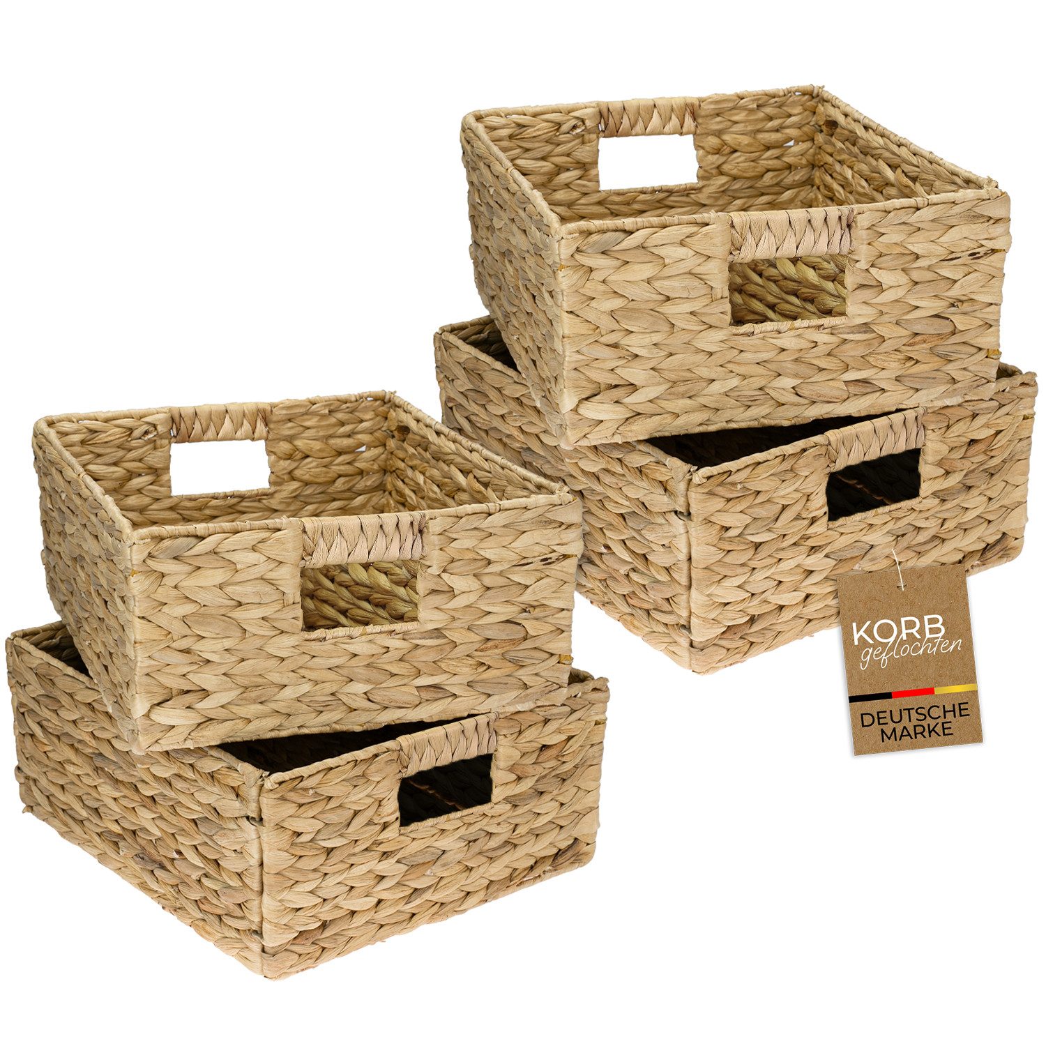 HMF Regalkorb 4er Set Aufbewahrungskorb passend für KALLAX halbes Fach, Korb geflochten aus Wasserhyazinthe mit Griffen, 30 x 34 x 15 cm