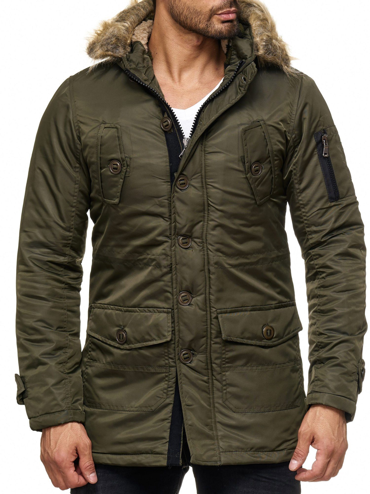 Reslad Winterjacke Herren Jacke mit Fellkragen Winter-Jacke Herren-Parka Ma günstig online kaufen