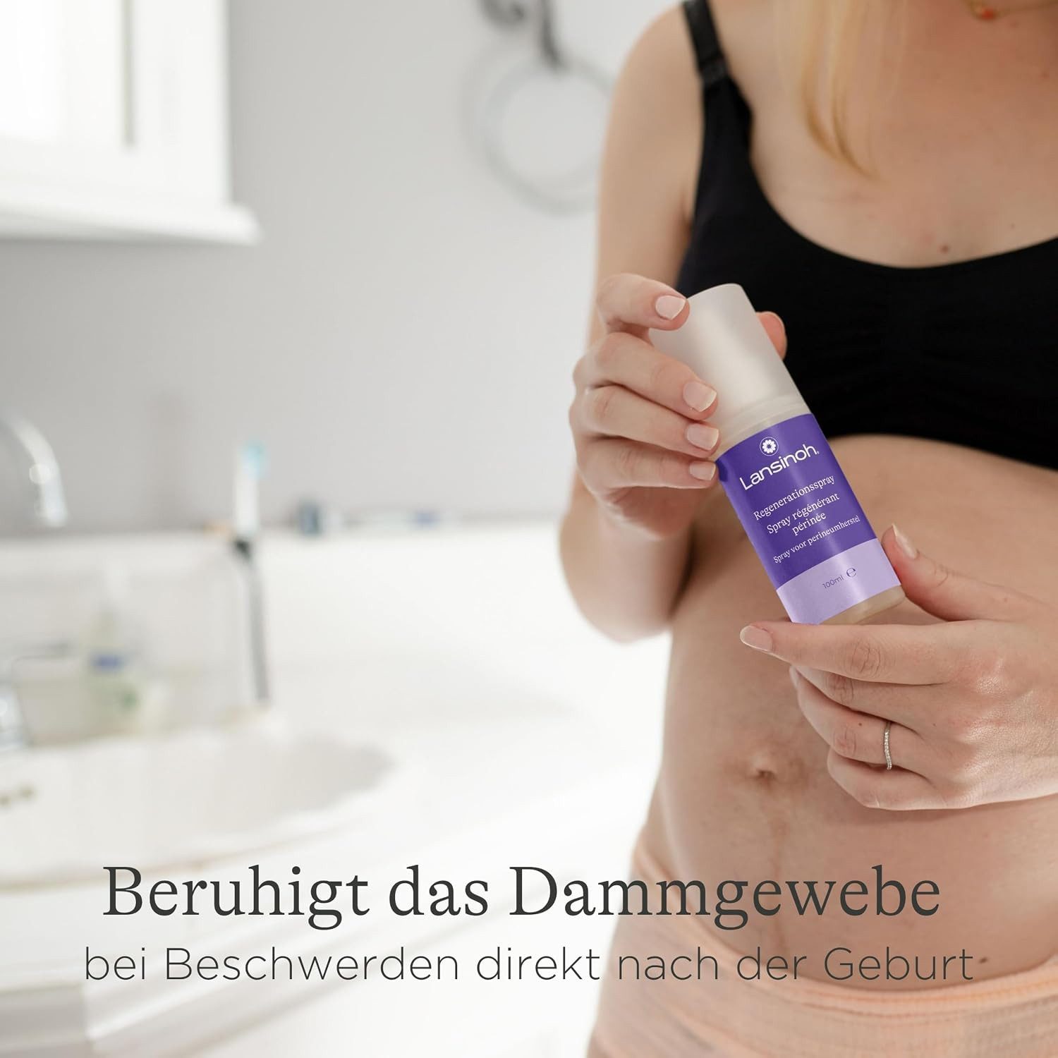 Lansinoh Intimpflege Regenerationsspray nach Geburt, 100 ml 360°-Sprühkopf, Gynäkologisch getestet, vegan, Mit Bio-Hamamelis, Bio-Kamille und Bio-Gurkenextrakt