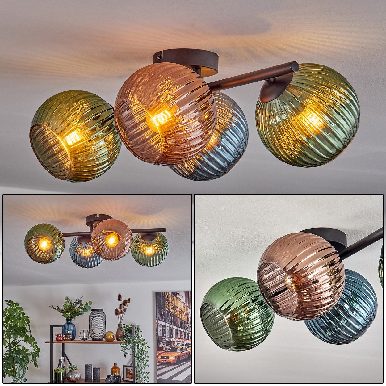 hofstein Deckenleuchte Deckenlampe aus Metall/Riffelglas in günstig online kaufen
