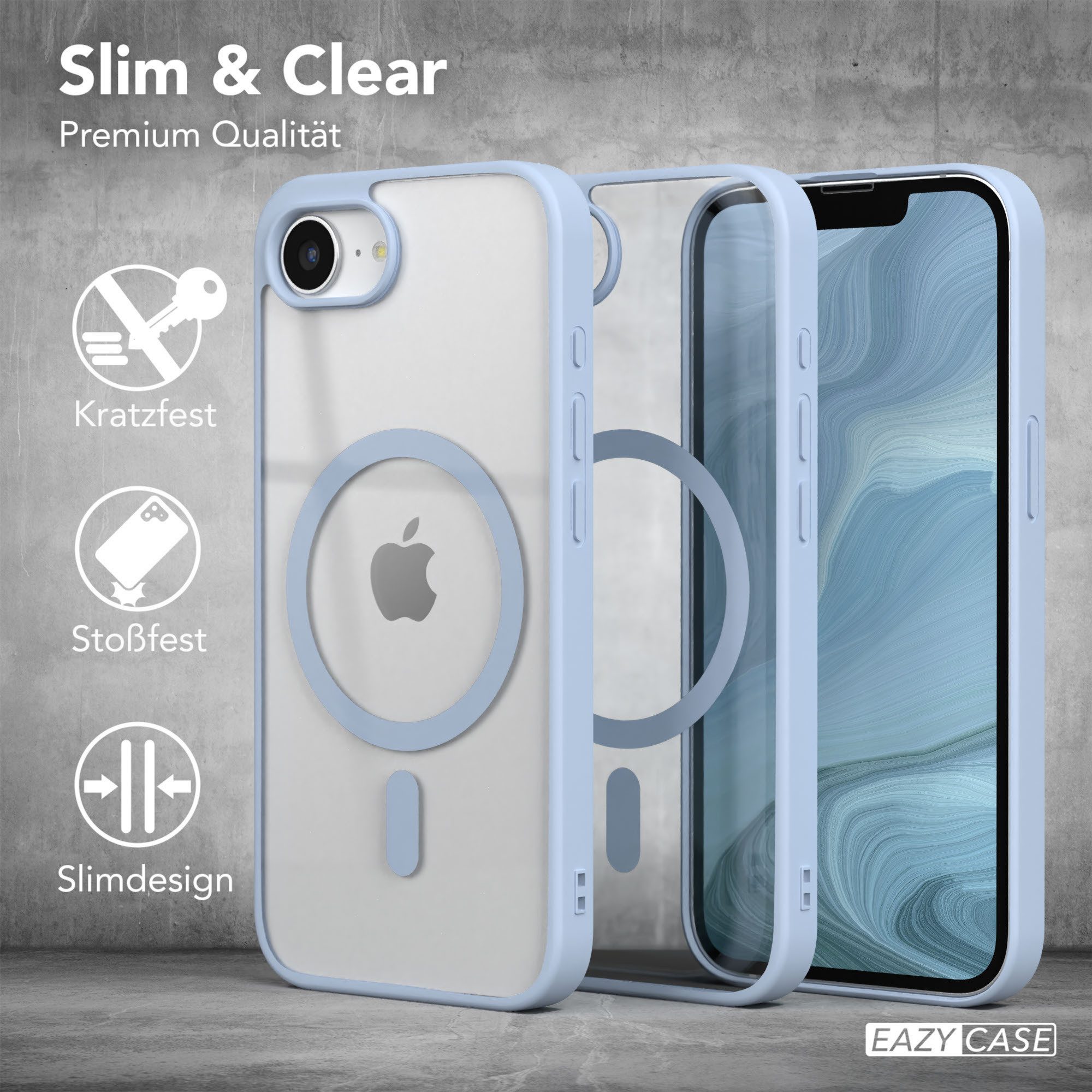 EAZY CASE Handyhülle Transparente Hülle mit MagSafe für iPhone 16e 6,1 Zoll, Softcase, Schutzhülle mit Displayschutz, stoßfest, kratzfest, Hellblau – Bild 5 von 5
