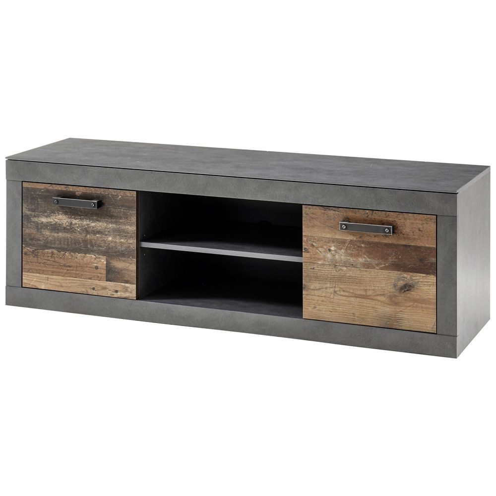 Lomadox Lowboard BERLIN-61, Industrial Design TV- in Old Mix Dekor mit Matera grau, : 153/51/43 cm