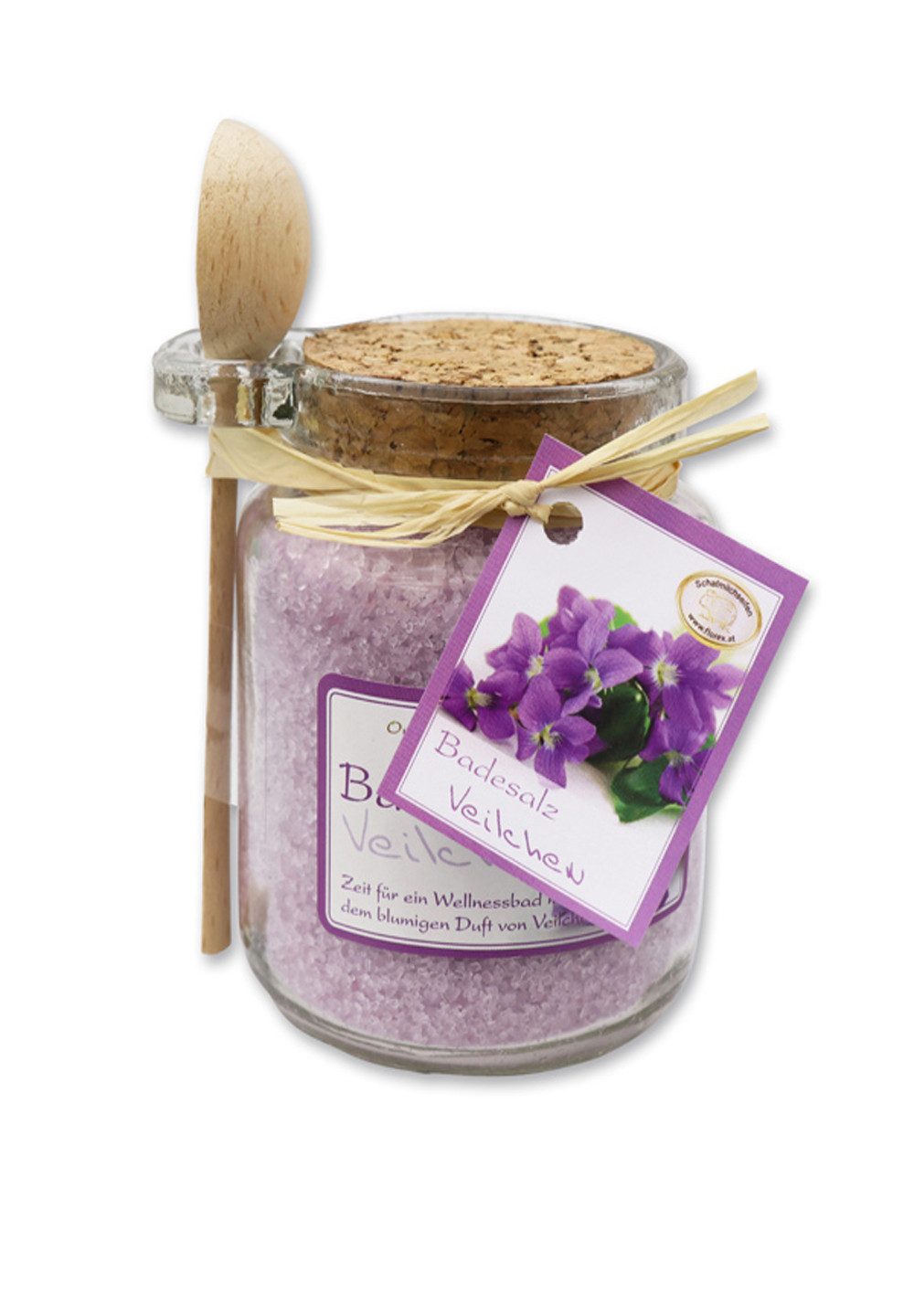 Gerlinde Hofer _ Florex GmbH Badezusatz B1420VE Veilchen, 1-tlg., Badesalz mit Bio Schafmilch im Glas mit Holzlöffel 300 g