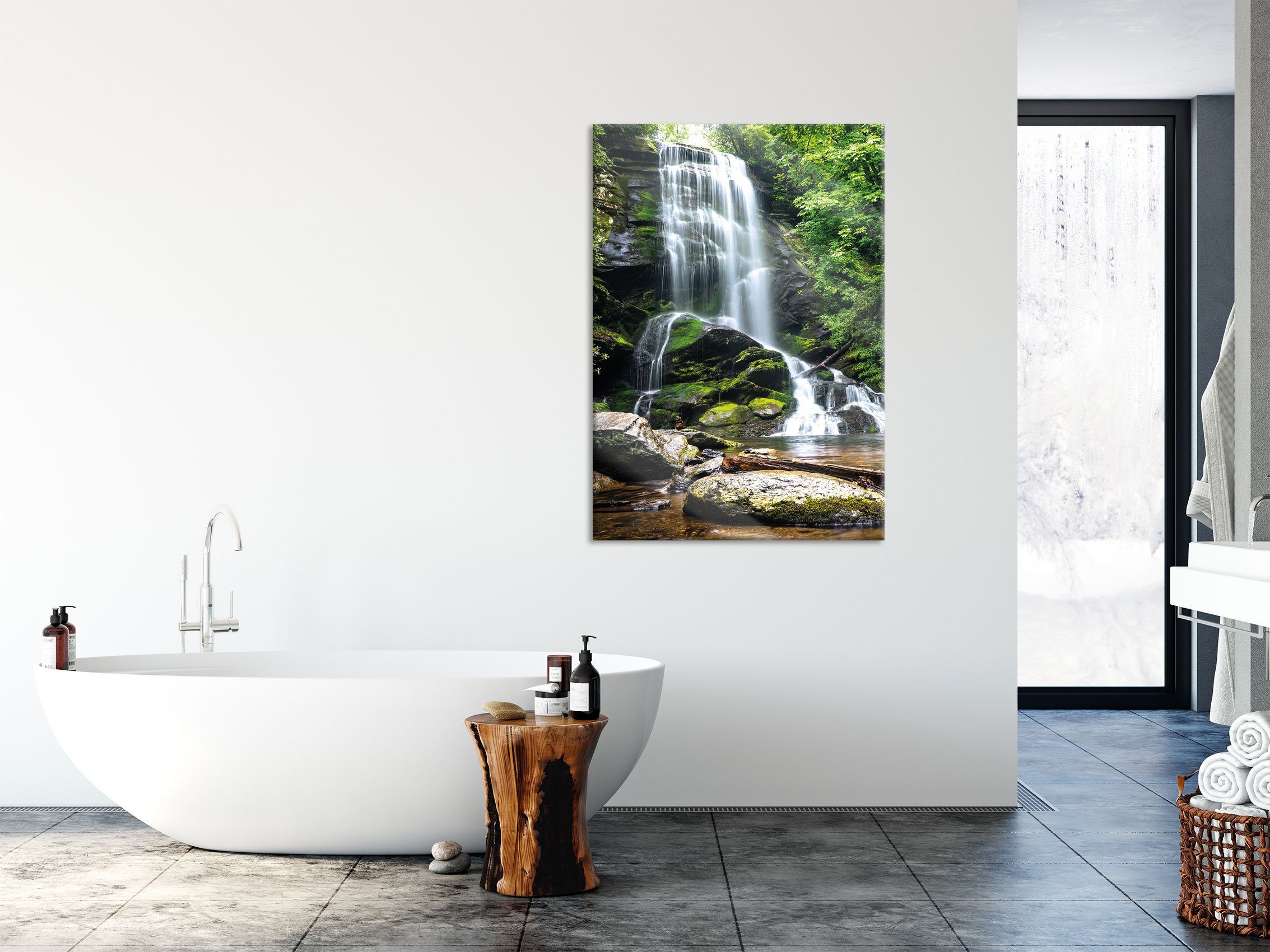 Pixxprint Glasbild Wasserfall, Wasserfall (1 St), Glasbild aus Echtglas, inkl. Aufhängungen und Abstandshalter