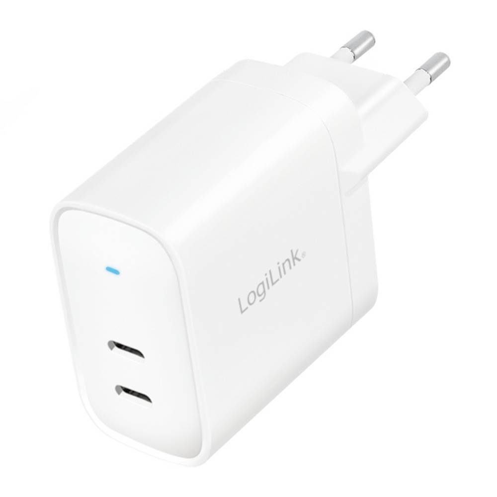 LogiLink USB-Steckdosenadapter, 2x USB-C® (PD), GaN-Technologie, 40 W PA0282 USB-Ladegerät (USB Power Delivery (USB-PD)