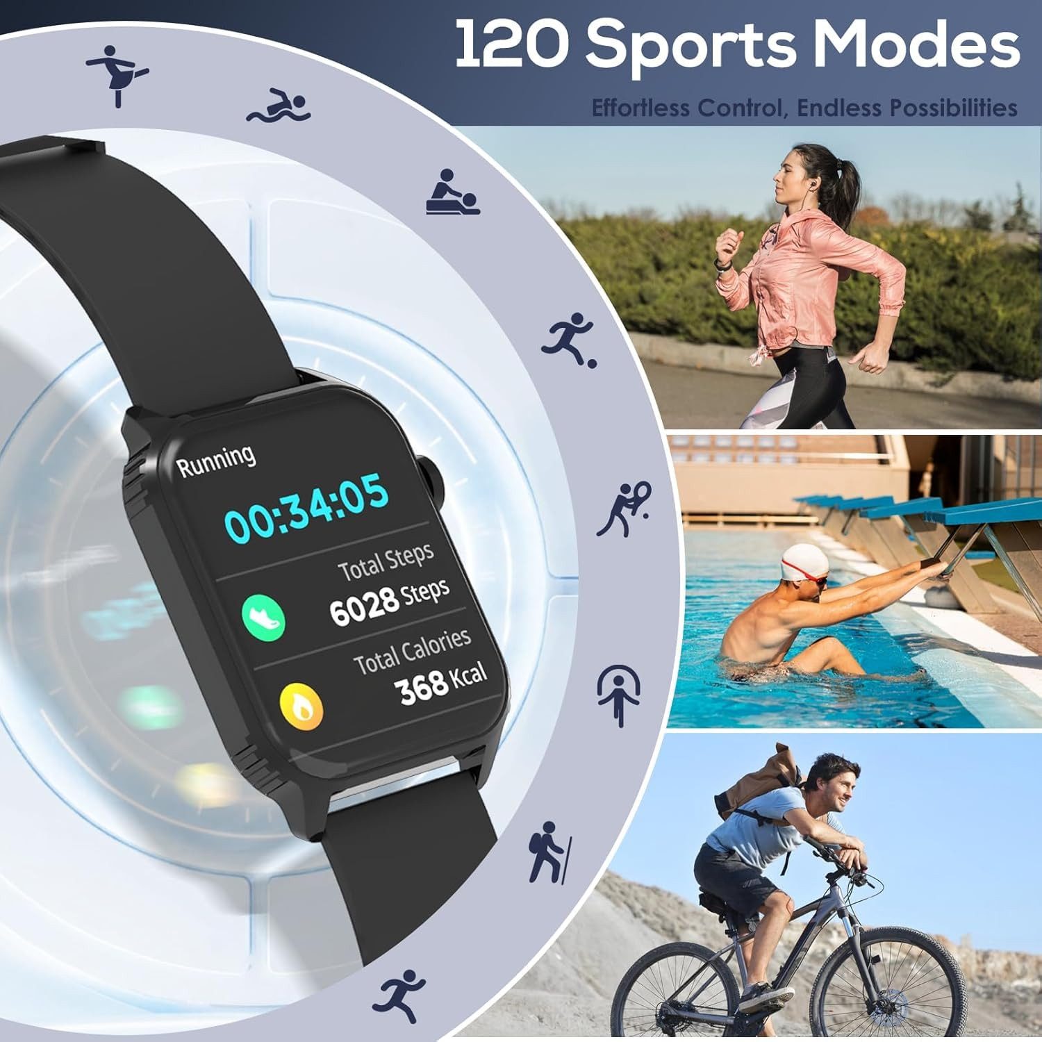ibettertec Smartwatch Damen Herren und kabellose Bluetooth-Kopfhörer Set Smartwatch 1.85'' HD Fitnessuhr,Smart Watch for Women mit 200+ Sportmodi,Fitness Tracke – Bild 5 von 5
