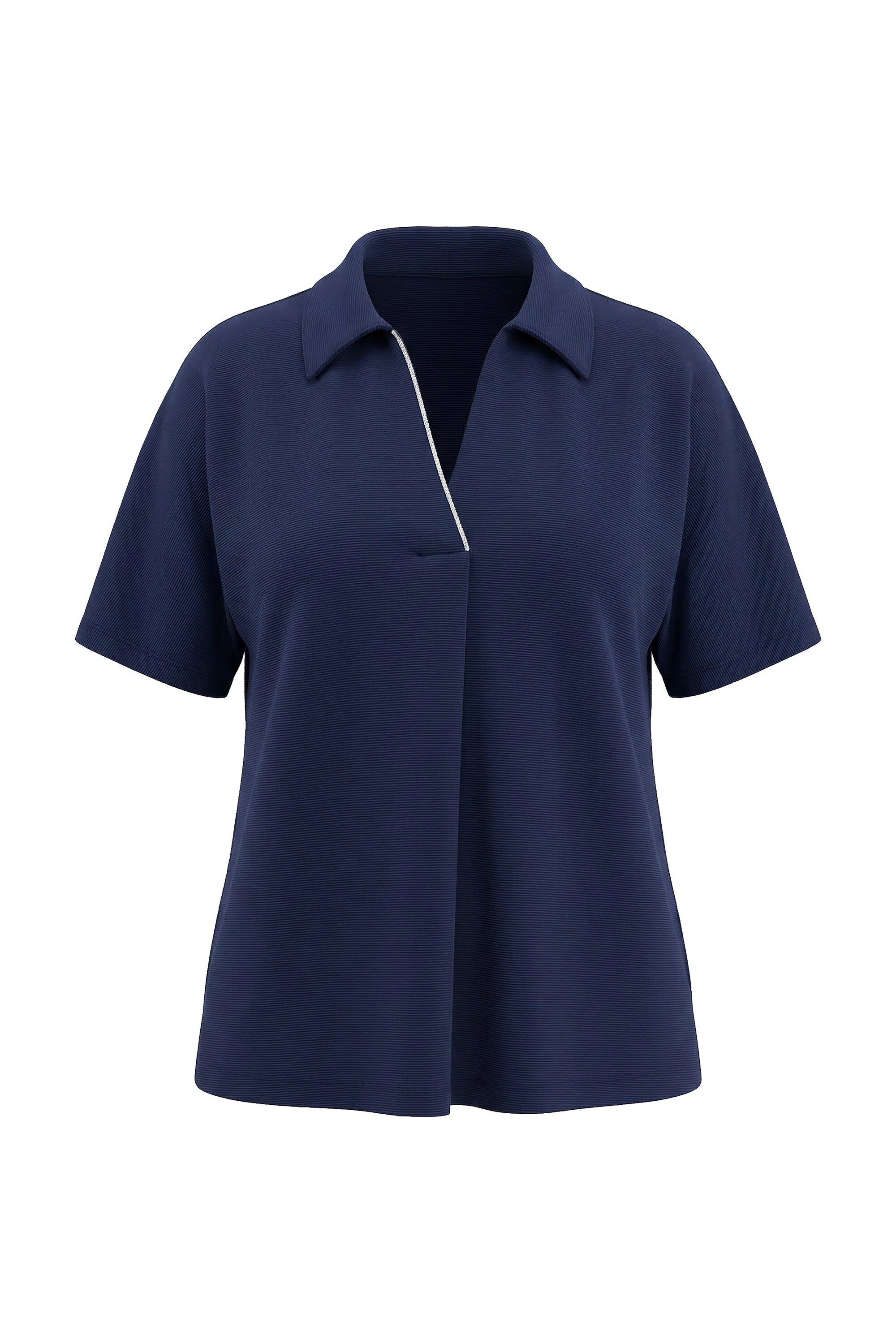 T-Shirt T-Shirt Ziersteinborte Oversized Hemdkragen
