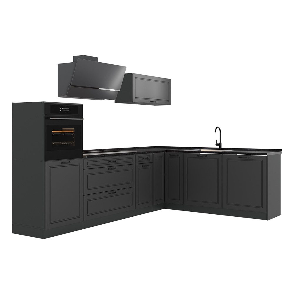 Vicco Winkelküche R-Line, Anthrazit Landhaus/Anthrazit, 287 x cm Arbeitsplatte Anthrazit