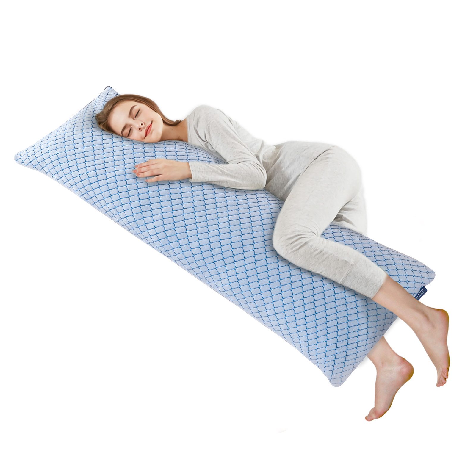 TUPHEN Seitenschläferkissen Mit zerkleinertem Memory-Schaum, 136 x 51 cm, mit kühlendem Bezug mit Reißverschluss, ideal für Seitenschläfer