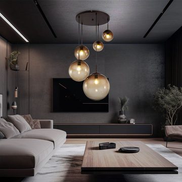 Globo Kugelleuchte, Leuchtmittel nicht inklusive, Design Decken Pendel Leuchte Glas Kugeln amber Wohn Zimmer Hänge Lampe