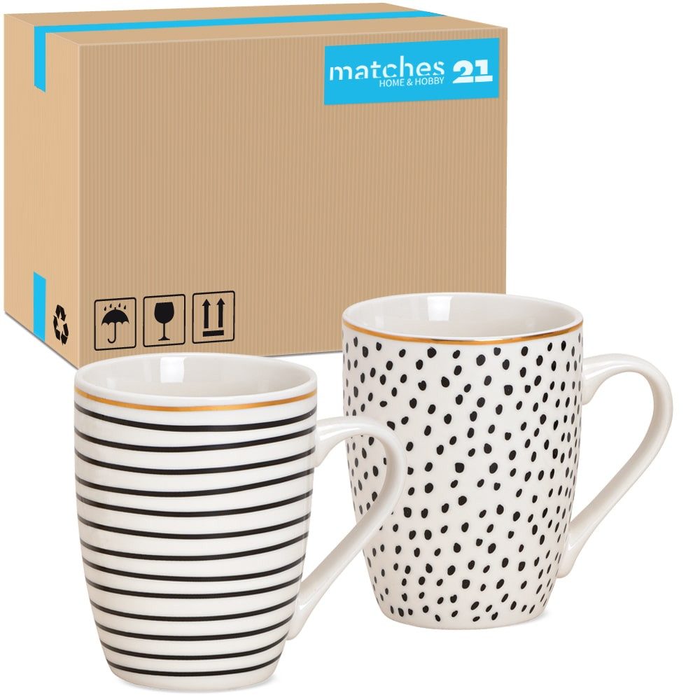 Tasse Kaffeetassen 48er Set Streifen & Punkte Goldrand gestreift